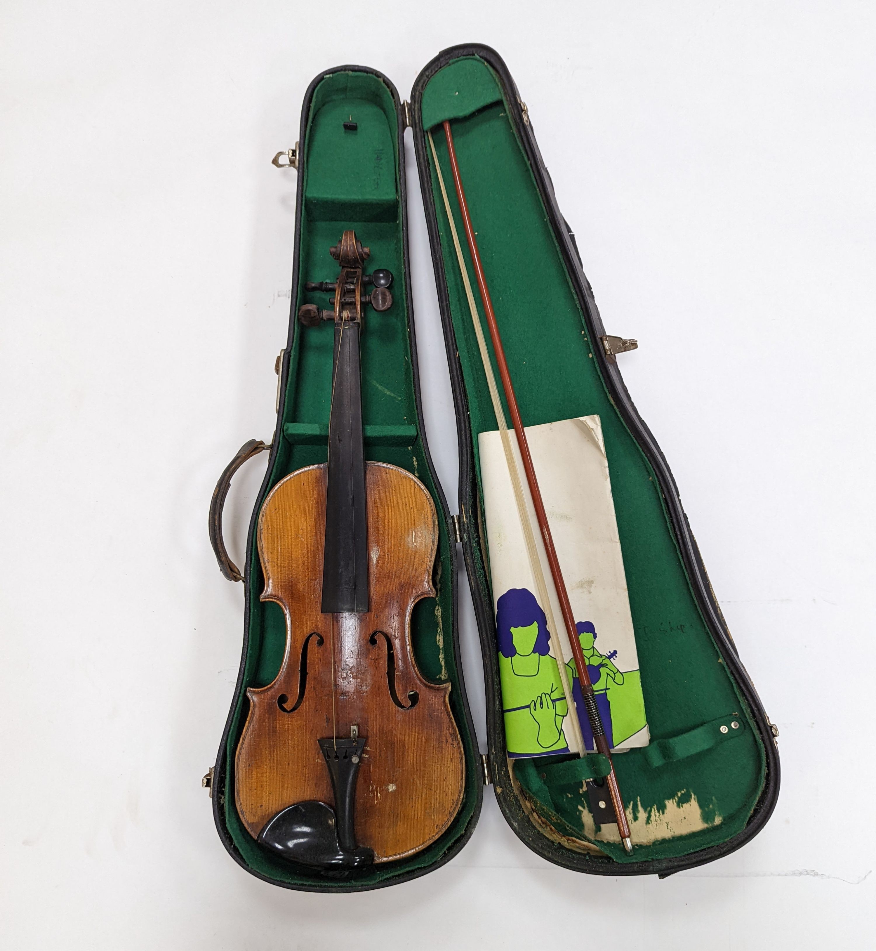 A 19th century German violin, cased with bow